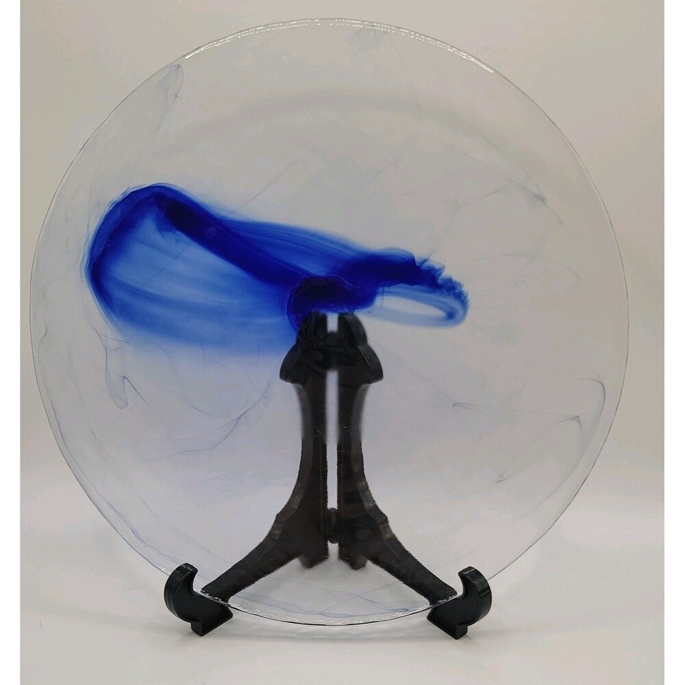 1 Bormioli Rocco Murano Cobalt Blue Cloud on Crystal Plate Spain 11"